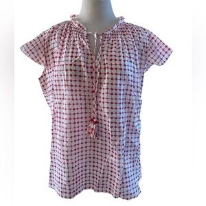 VINEYARD VINES Red White‎ Patterned Pullover Ruffle Sleeve Cotton Lightweight L